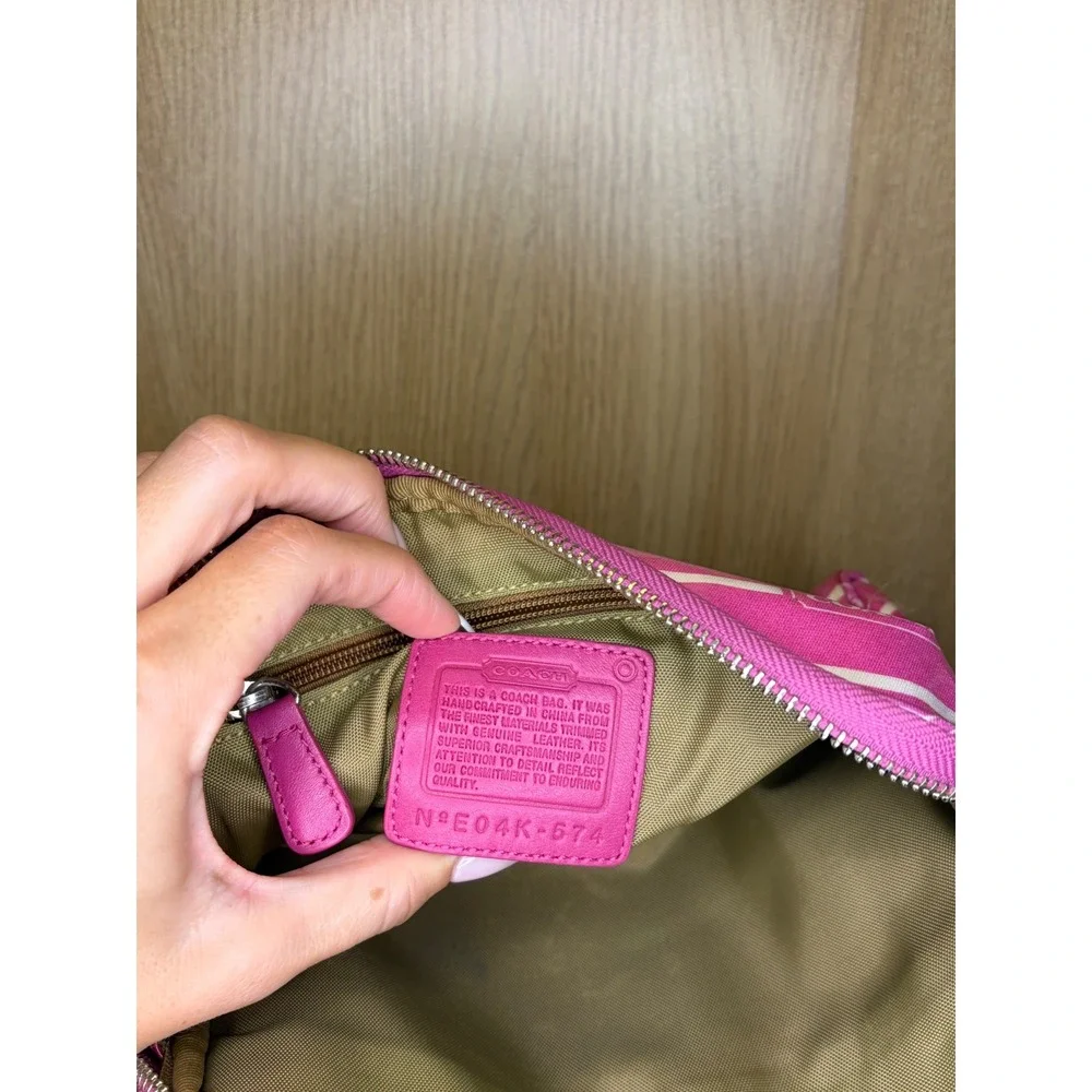 Coach Pink Logo Stripe Cosmetic Case Medium